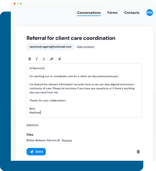 Secure conversations with third parties and external providers