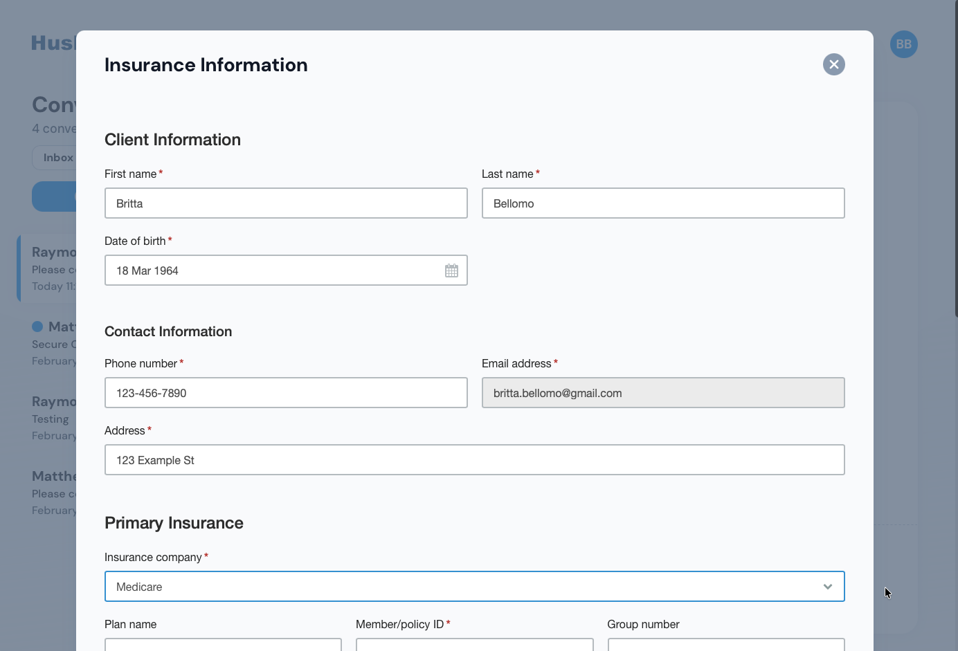 Completing insurance information